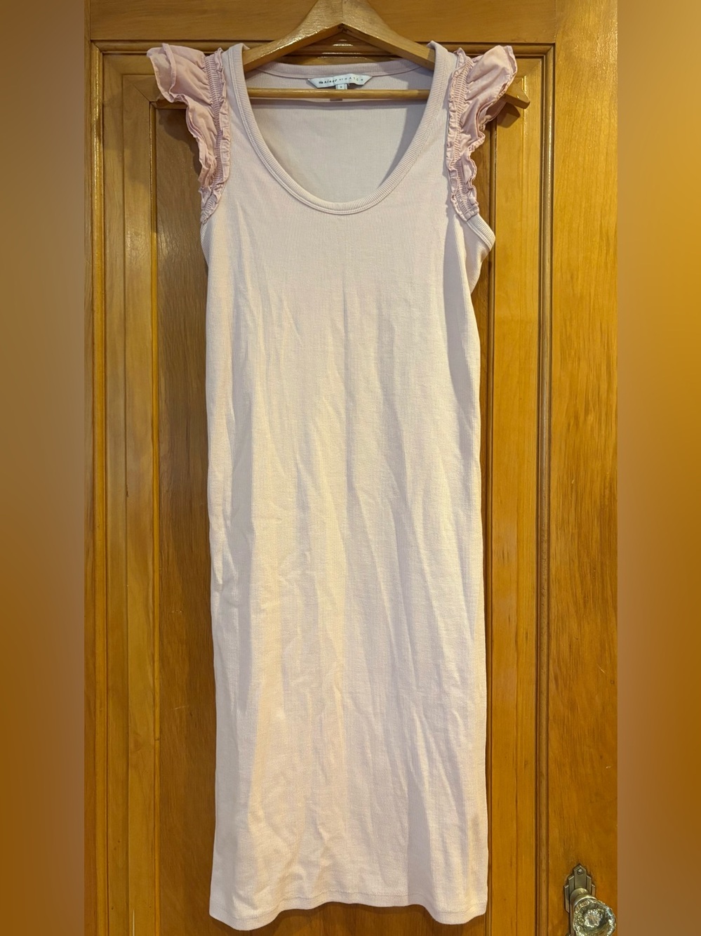 The Nines by Hatch Sleeveless Ruffle Strap Maternity Dress in Pink Size Small